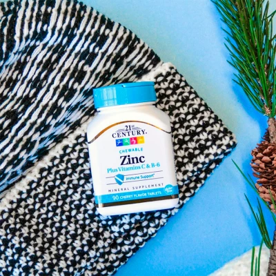 Жевательный цинк с витаминами C и B-6 со вкусом вишни 21st Century, 90 таб