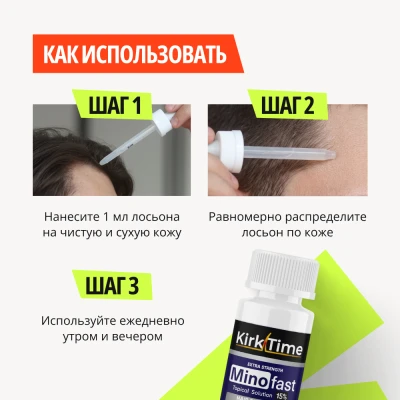 Лосьон для роста волос Kirktime - Minofast 15% - 1 флакон - фото 6