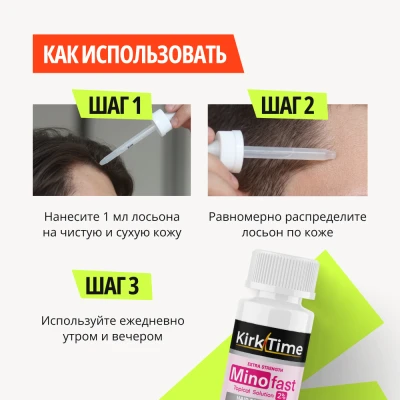 Лосьон для роста волос Kirktime - Minofast 2% - 6 флаконов - фото 7