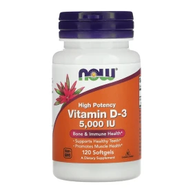 Витамин D3 Now Foods, 5000 ME, 120 мягких капсул